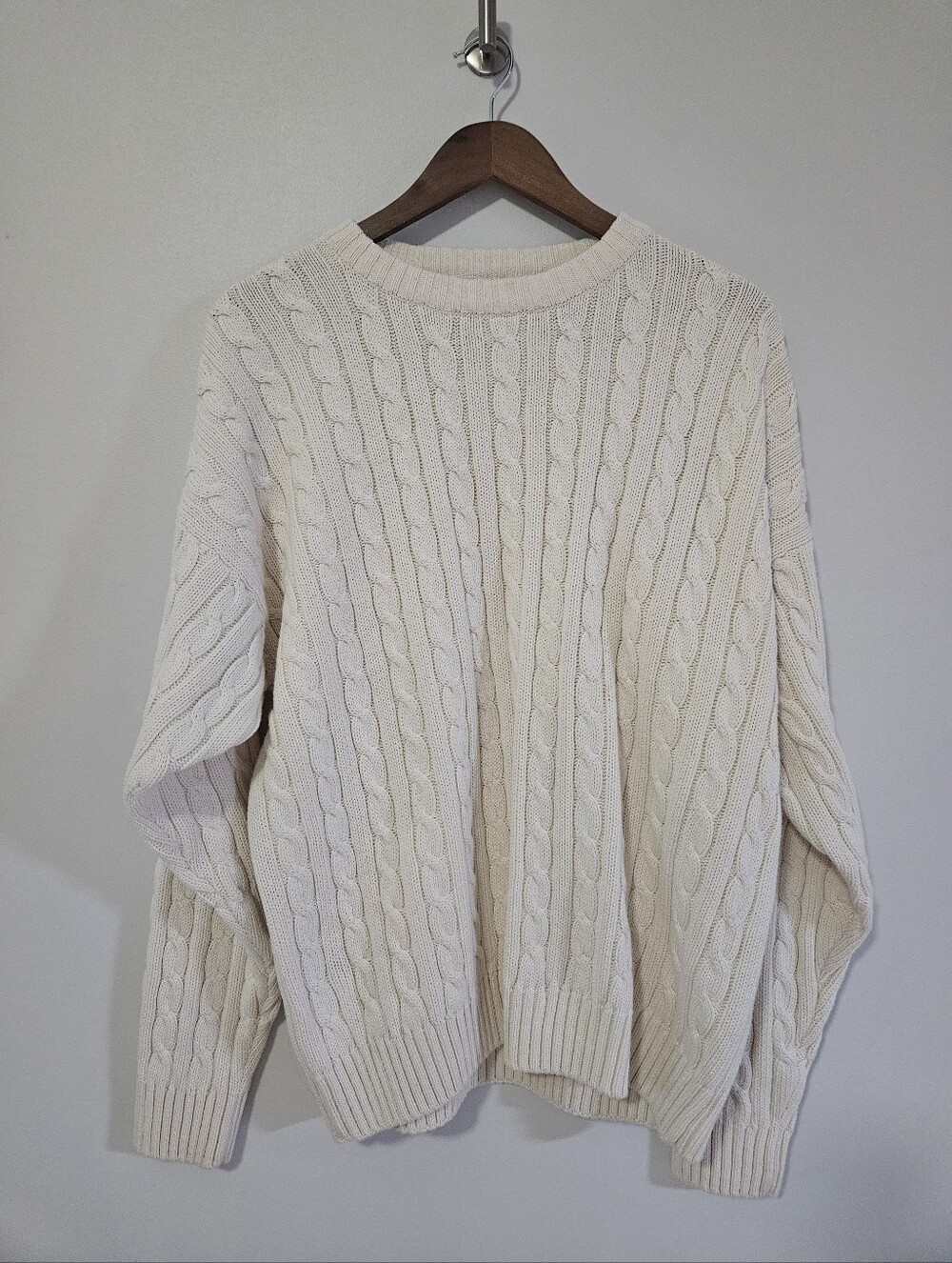 Vintage Fenn Wright & Manson Fisherman Sweater Mens L Cream Beige Cable Knit